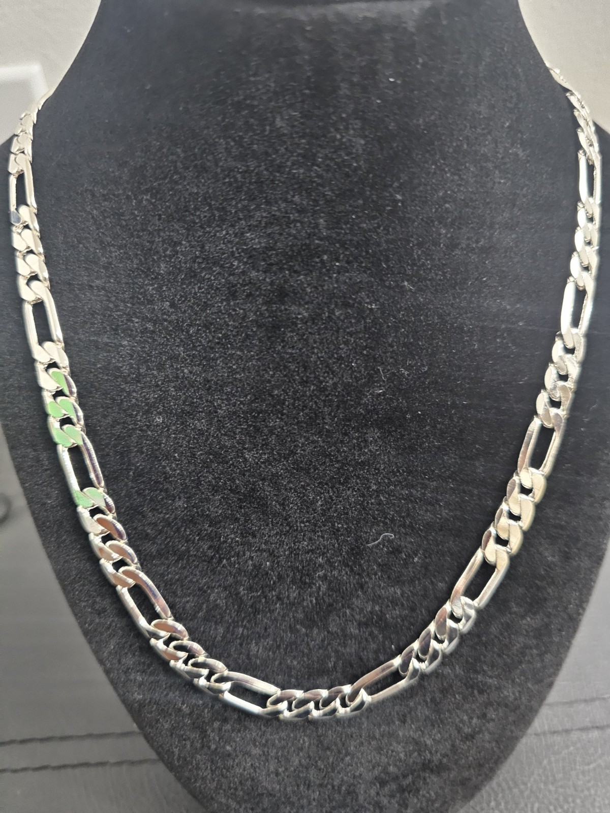 30in 925. Sterling Silver Plated on brass -9mm THICK FIGARO diamond cut Chain.