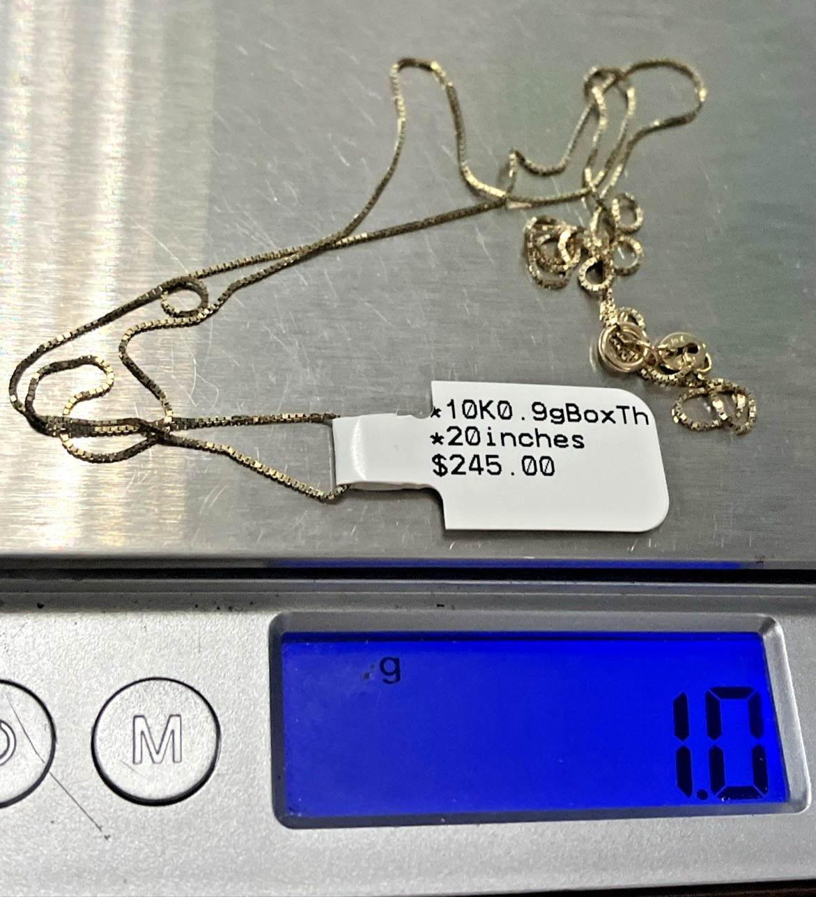 10kt Real Gold Thin Box Chain 0.9grams 20inches GND Brand New with Retail Tag