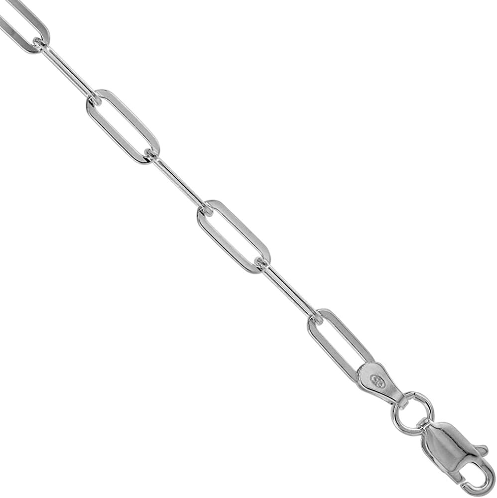 925 Sterling Silver Paperclip Chain Necklace Bracelet Italy 4mm Sizes 7-30 inch