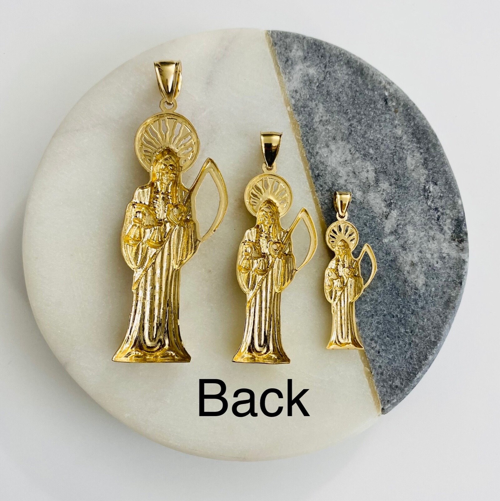 14K Solid Gold Santa Muerte, Grim Reaper Pendant, 14K Gold Santa Muerte- PT01156