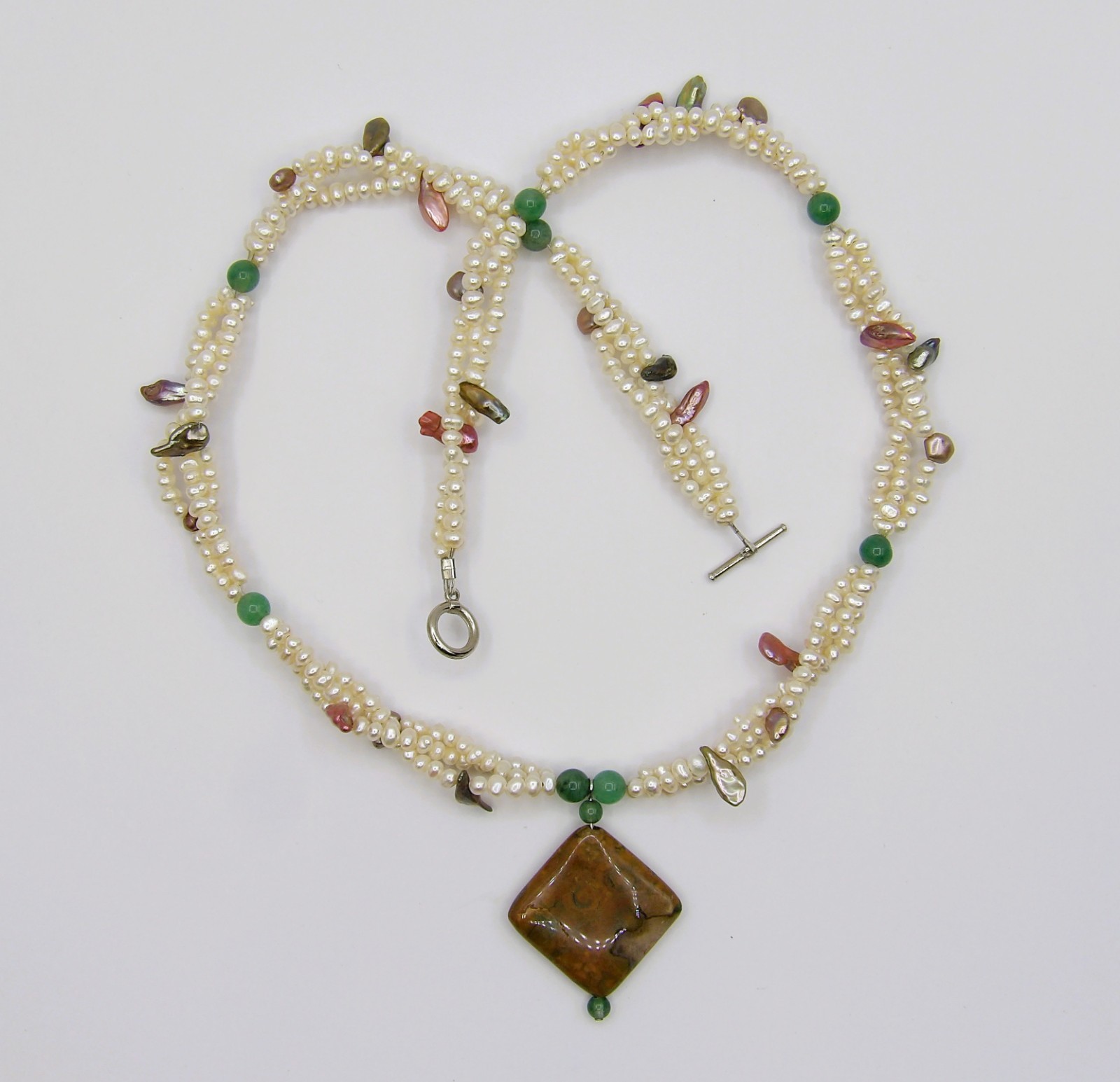 23 inches long Multicolor Aventurine & Genuine Freshwater Pearl Necklace NK958