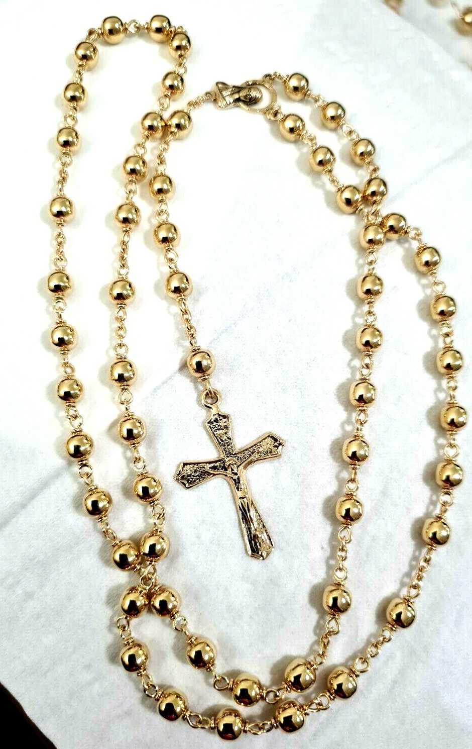 Genuine New 9ct Yellow Gold Ball Rosary Bead Chain Necklace Religious 70cm