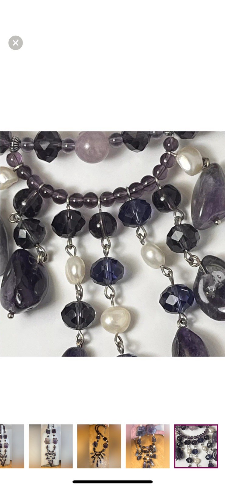 Huge Natural Amethyst And White Cultured Pearl Silver Toned Necklace