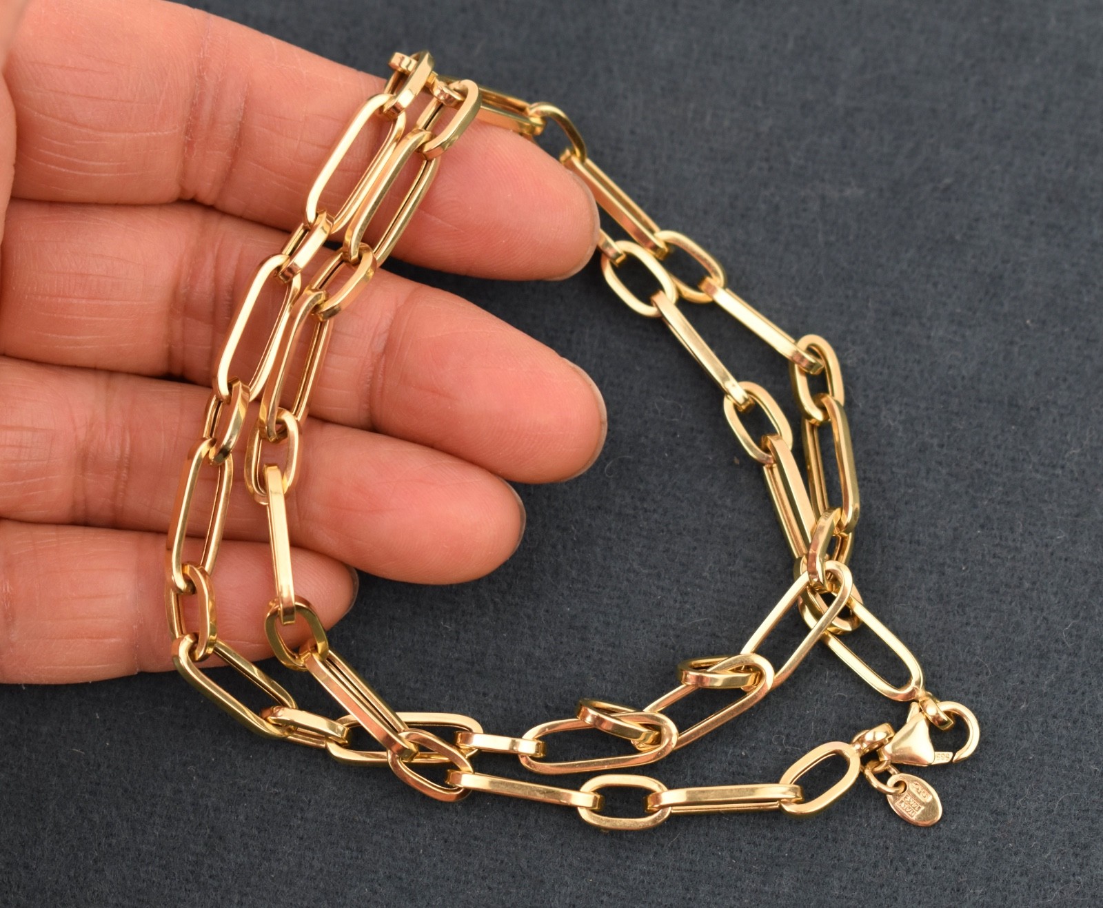 Chunky 14K Gold Italian Designer Long Short Paper Clip Chain 18″ Necklace 8.1g