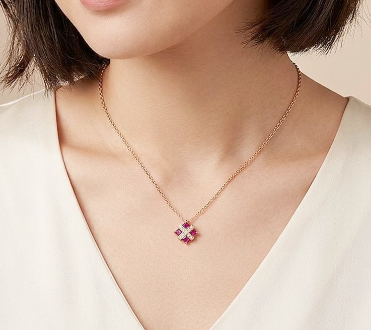Valentino Ruby 0.41ct and Diamond 0.12ct 18k Yellow Gold Pendant Necklace 17.3in