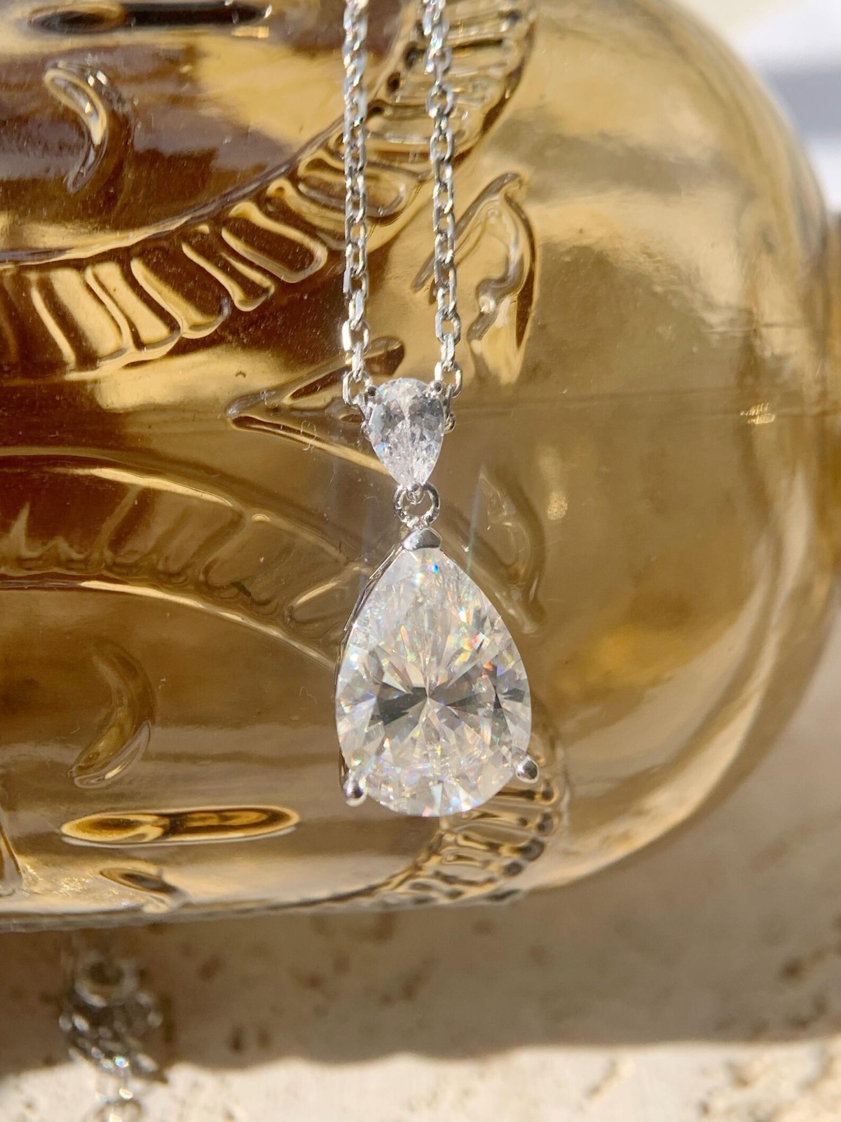 3CT Pear Moissanite Pendant 925 Elegant Minimalist Sparkling Statement Necklace
