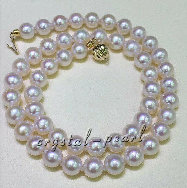 AAAAA 18″ 9-8mm REAL NATURAL round south sea WHITE pearl necklace 18K gold CLASP