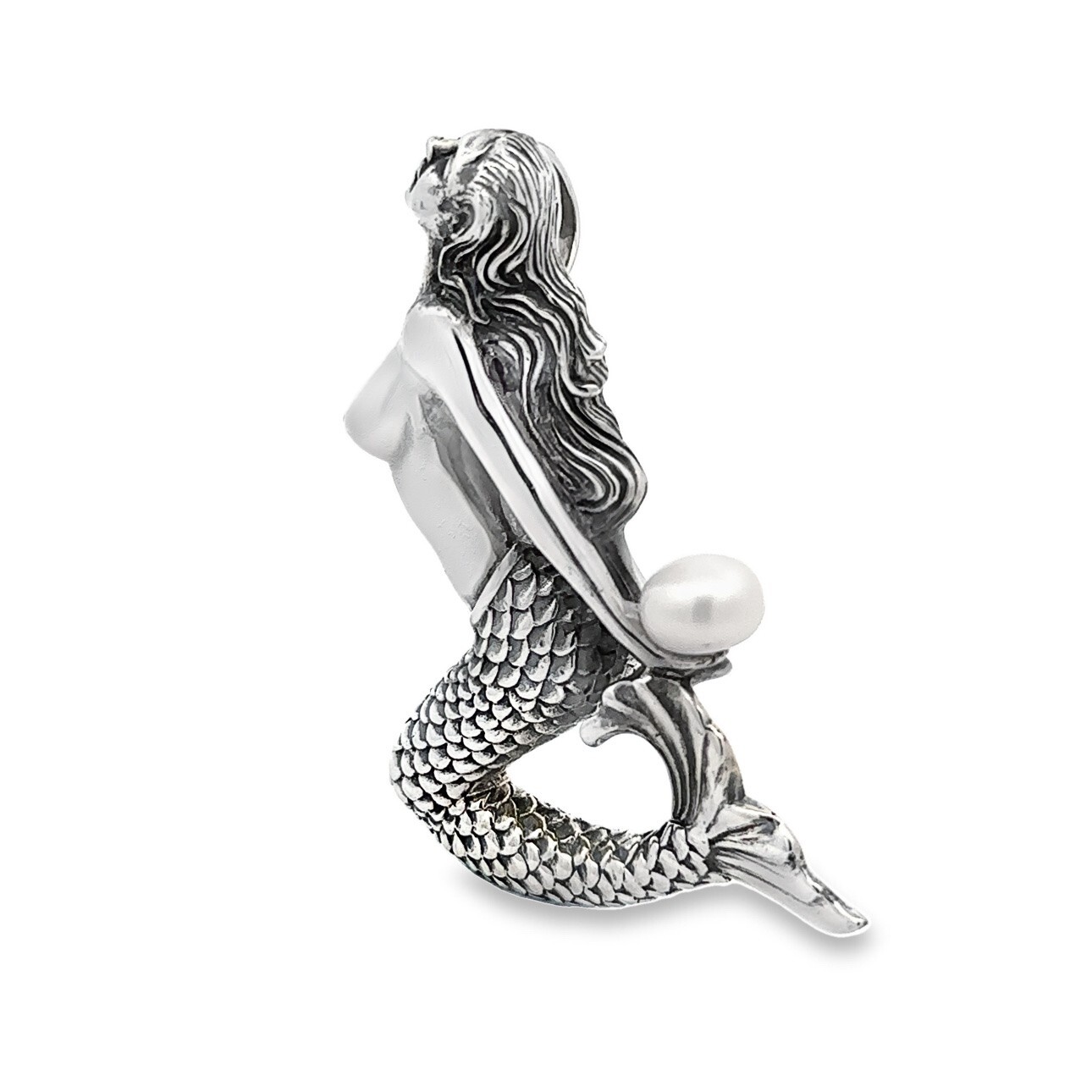 Sterling Silver Mermaid Pendant/Slide W/FWP Designer Signed (1 3/4 x 2 1/4 Inch)