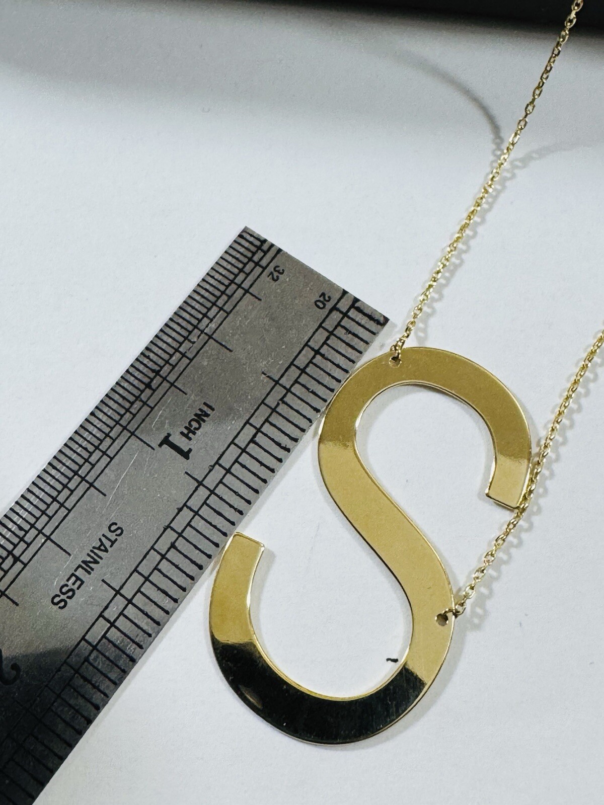 18K 750 Fine Pure Gold Letter S initial Necklace 16.5/17.5” Long 1mm 4.2g