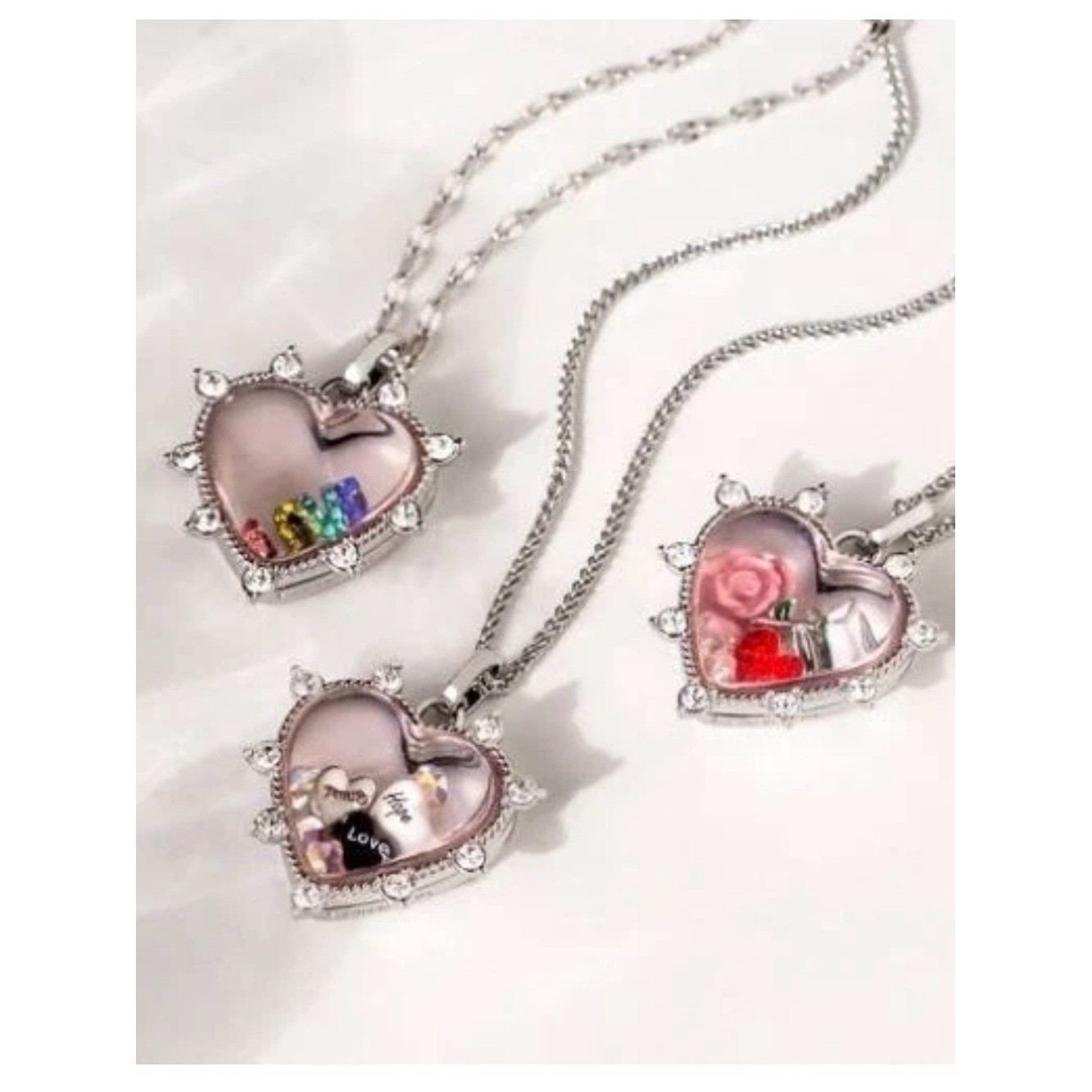 Origami Owl Silver Hinged Puffy Heart Locket with Swarovski Crystals