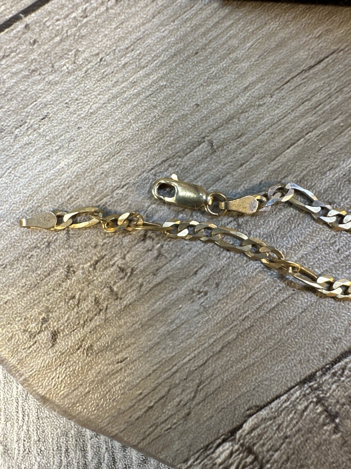 925 Sterling Silver Figaro Chain Necklace 20in Gold Tone Two Tone