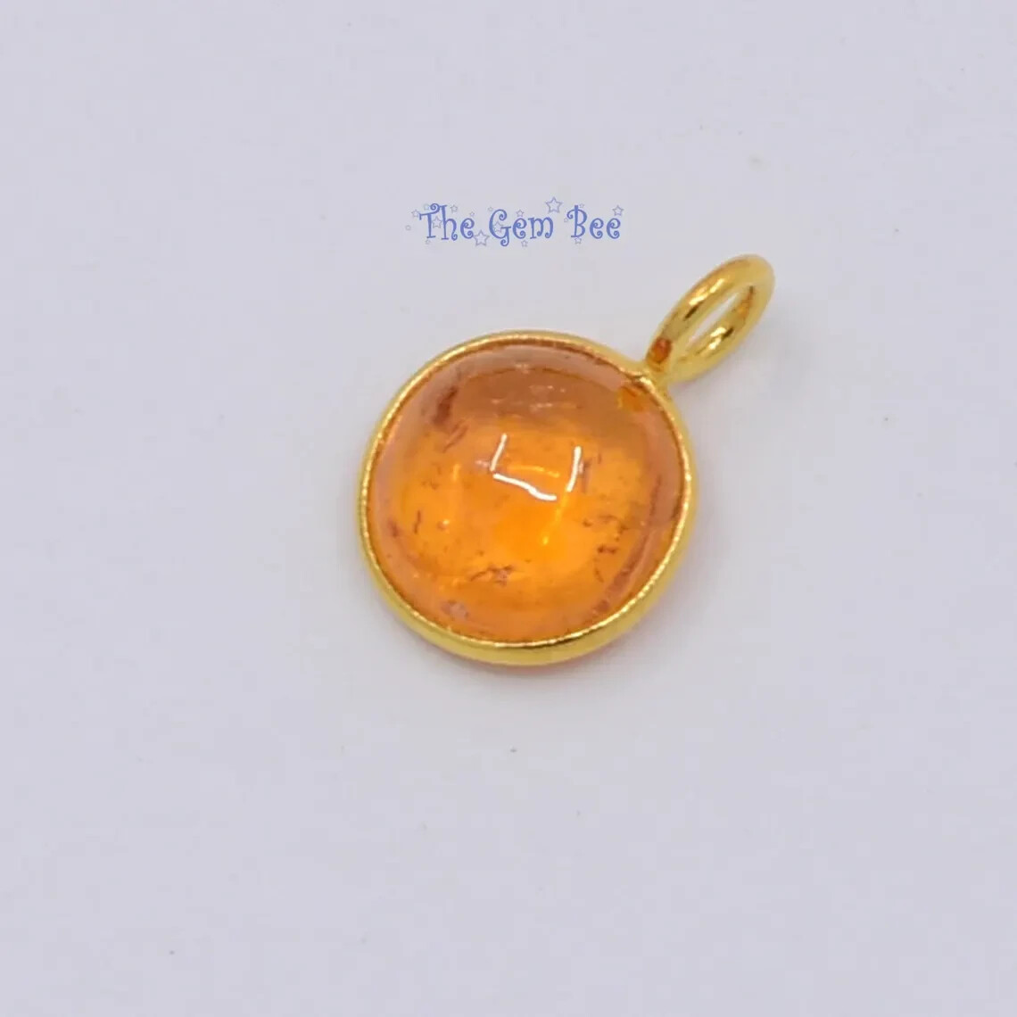 6mm 18k yellow Gold Candy Fanta Orange Spessartite Round Bezel Pendant Charm (1)