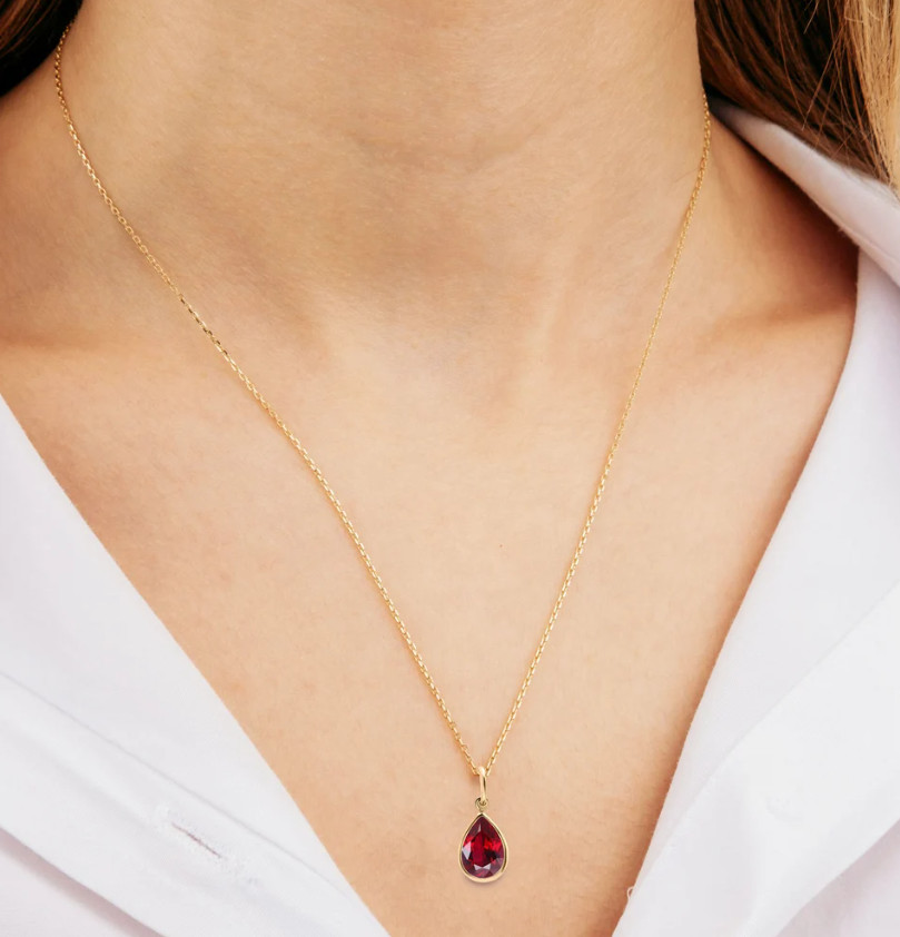 Handmade Gold Plated Garnet Pendant Necklace 925 Silver Birthday Gift For Girls