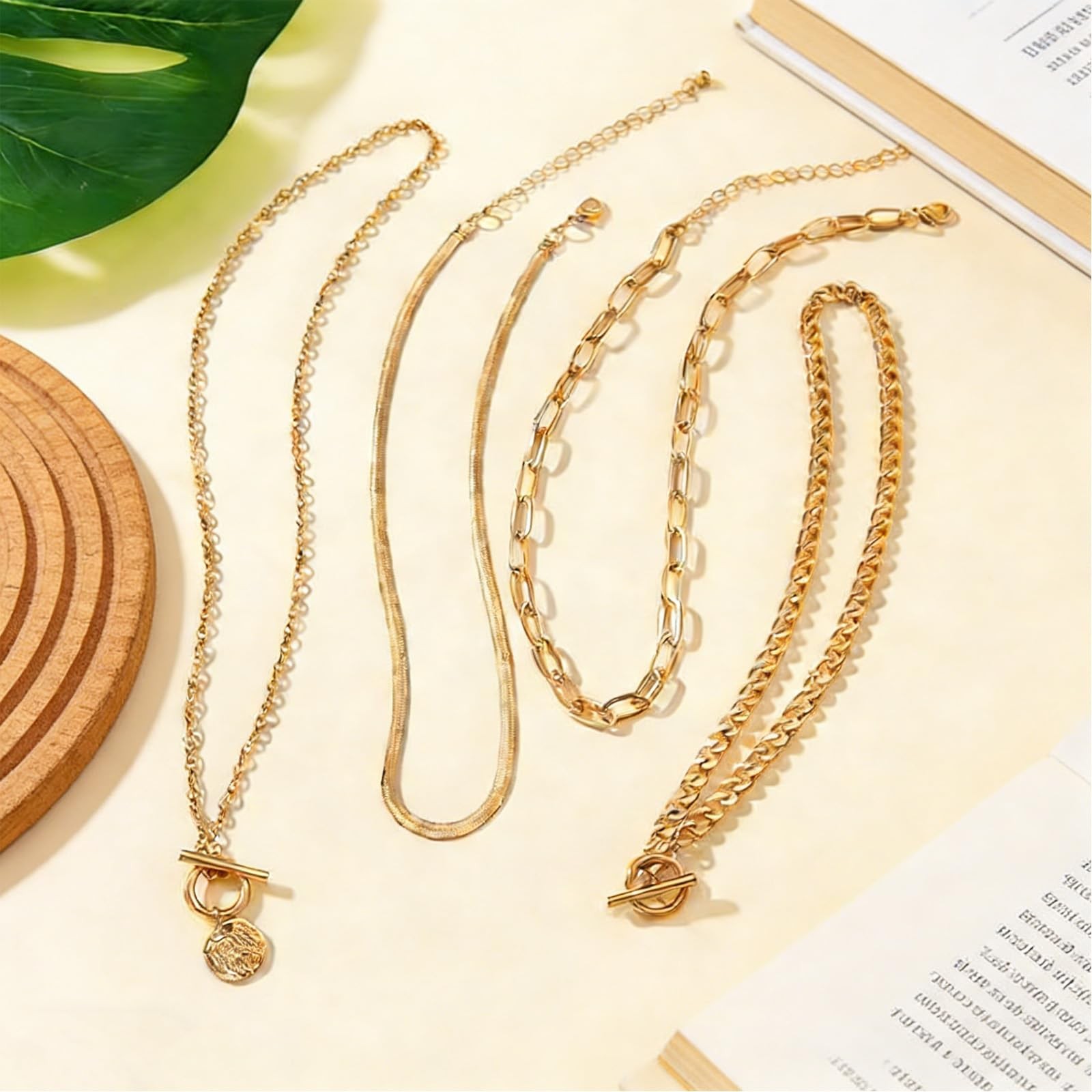 QCWN Gold Layered Necklaces for Women Non Tarnish Chunky Necklace Stack Thick…