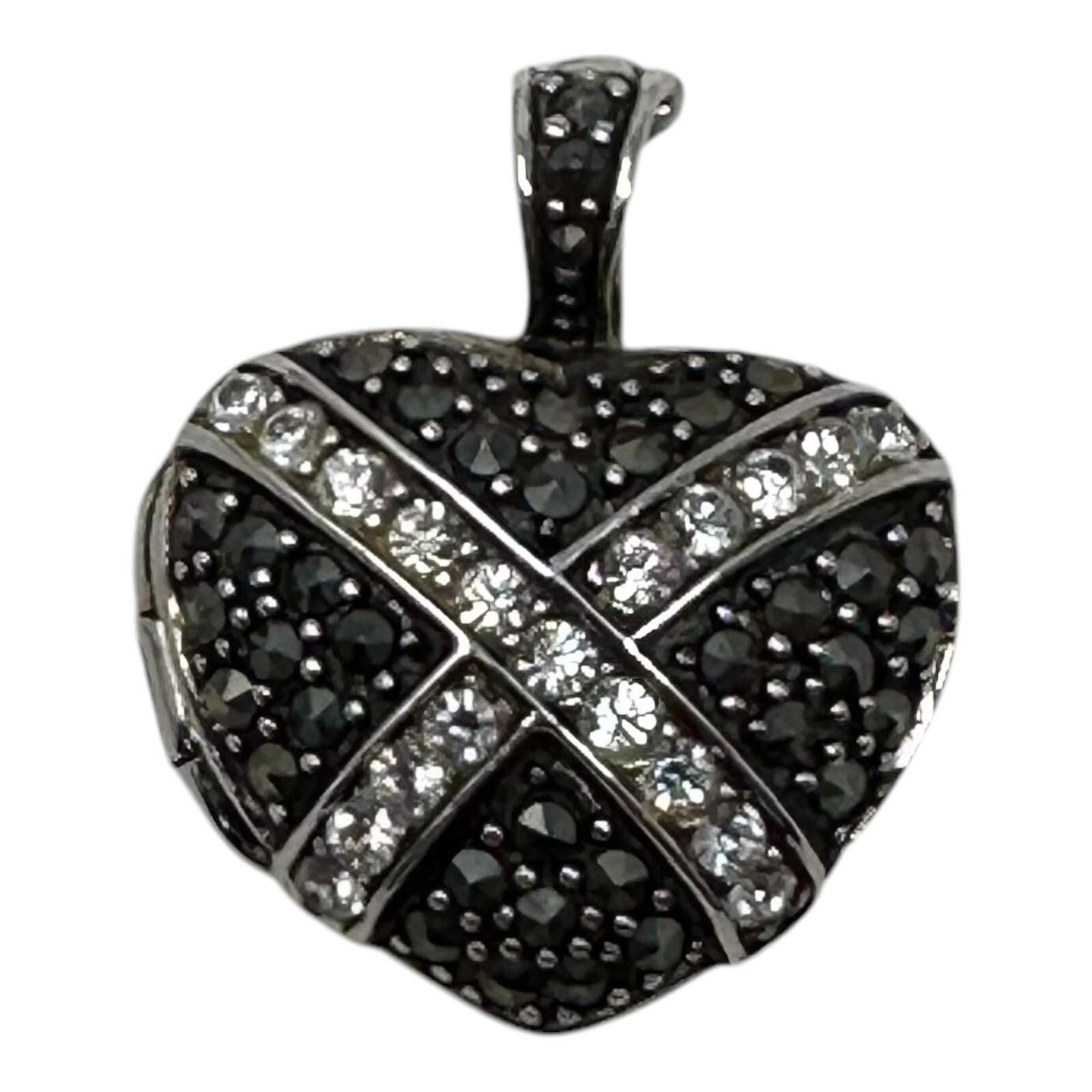 925 Marcasite Heart Enhancer Locket Sterling Silver CZ Pendant Thailand 8.48 g