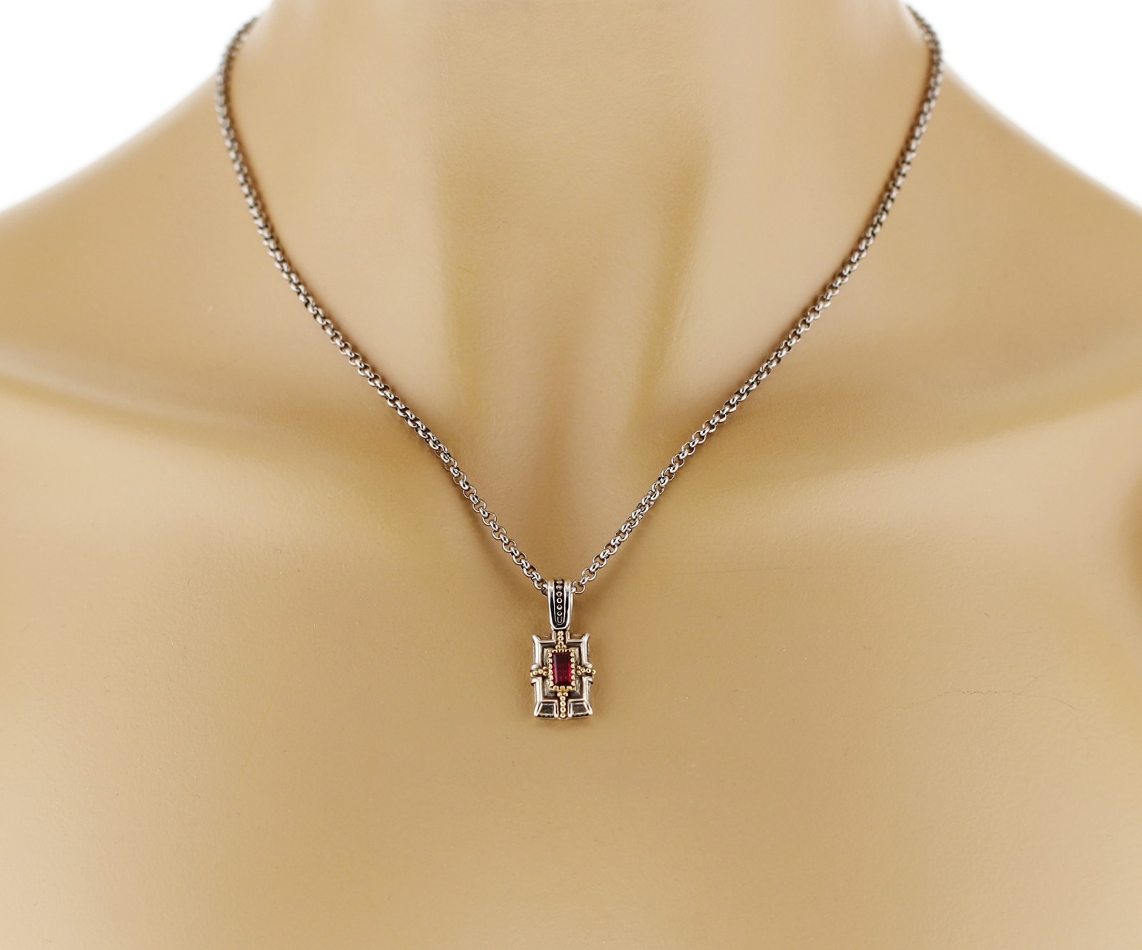 KONSTANTINO Sterling Silver 18K Gold Dome Corundum Pendant Necklace 18″