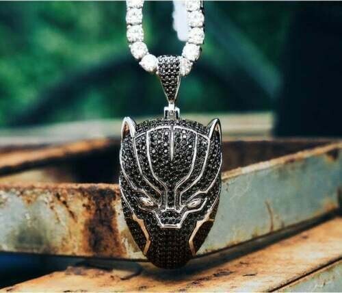 3 CT Black Real Moissanite Mens Black Panther Pendant 14k White Gold Plated