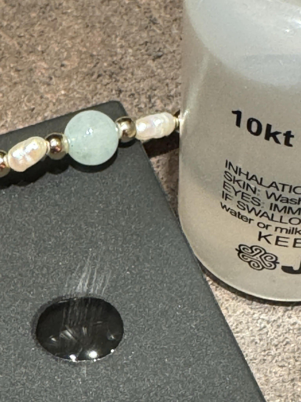Vintage solid 10K Jade and Pearl 30” Infinity Necklace