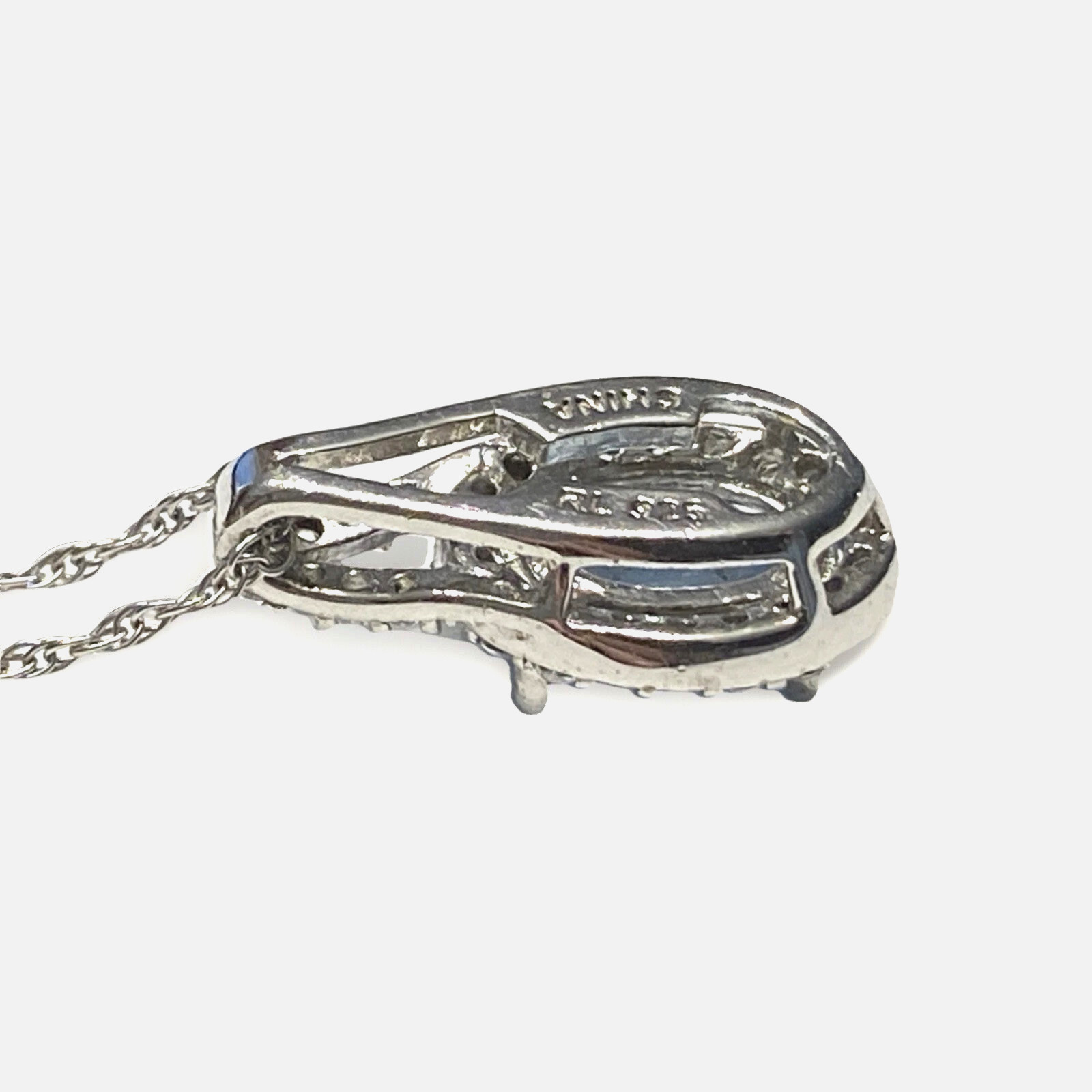 Fine Sterling Silver Chain Necklace & Blue Surrounded by White Topaz 17-1/2″