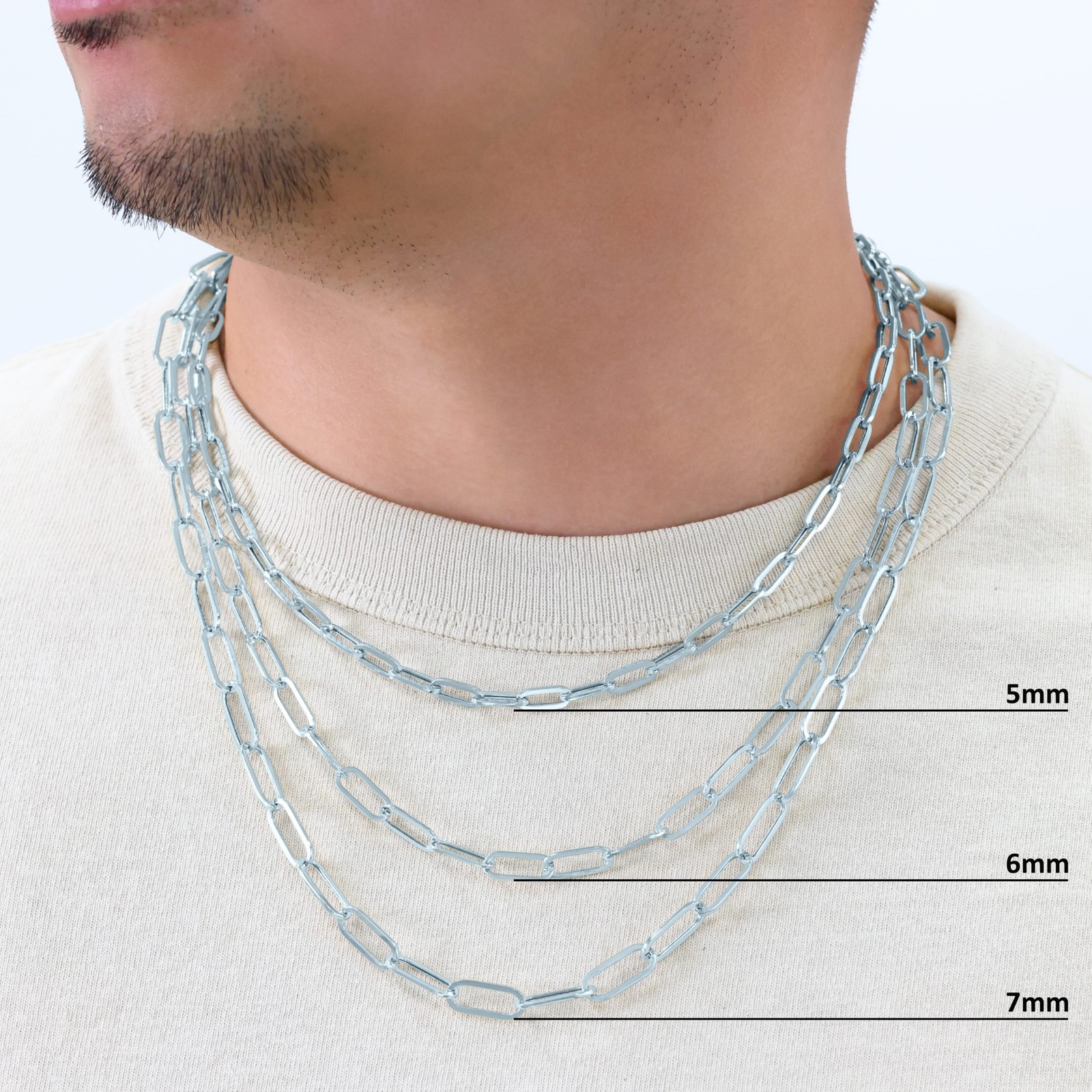10k White Gold Paperclip 2mm-7mm Cable Chain Bracelet Necklace Mens Women 7″-24″