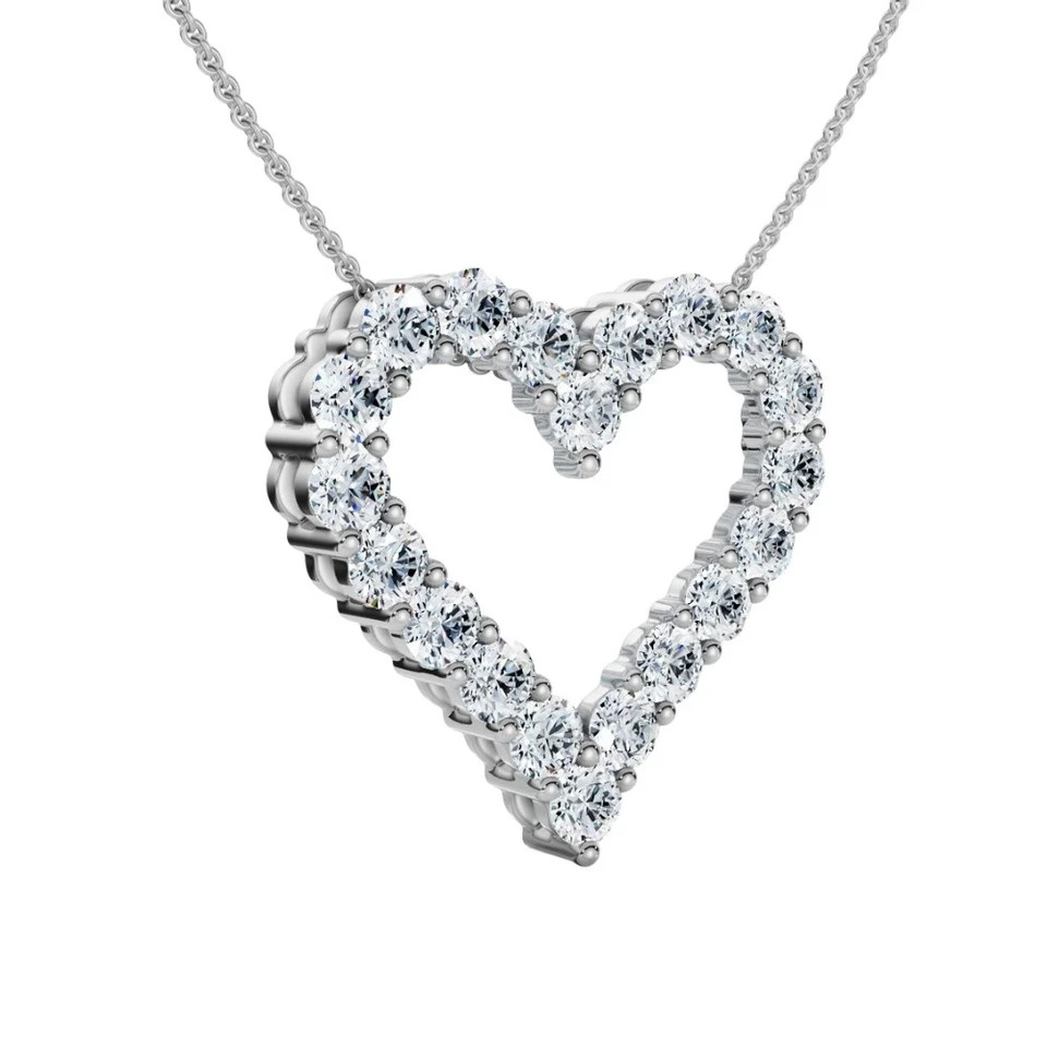 Sterling Silver Heart-Shaped Diamond Pendant Necklace Heart For Women