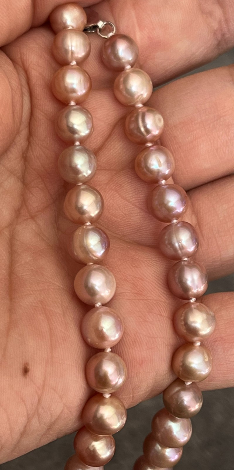 7.4mm-8.5mm Lavender Pearl Necklace Bracelet Earrings Set 45-50/19-24cm S925