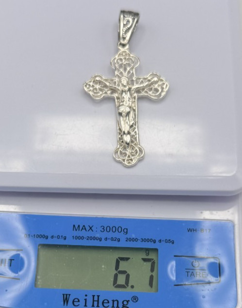 AGI Italy 925 Sterling Silver Crucifix Cross Pendant Religious 2.5″ 6.7g