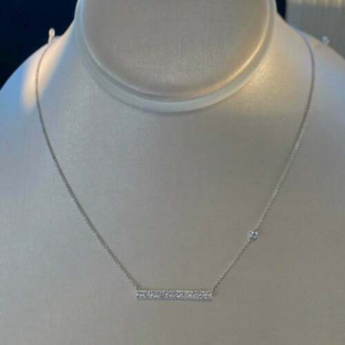 1Ct Round Cut Pave Diamond Bar Pendant Necklace 18K White Gold Over No Chain