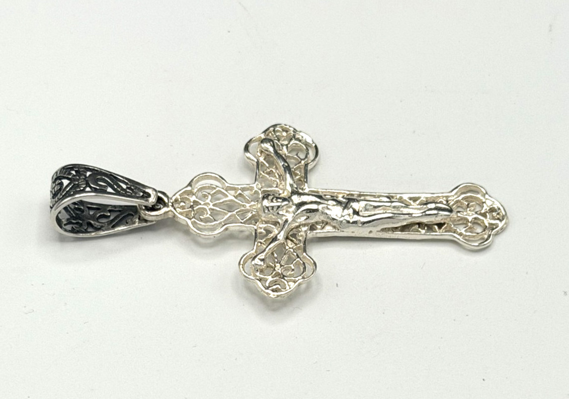 AGI Italy 925 Sterling Silver Crucifix Cross Pendant Religious 2.5″ 6.7g