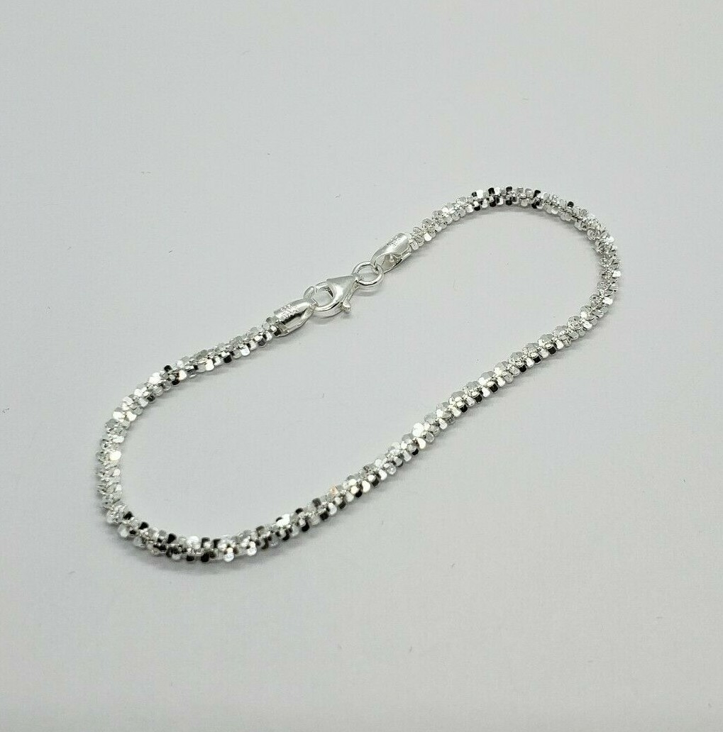 Sterling Silver Sparkle Rock Chain Necklaces & Bracelets 1.8mm Diamond Cut 7-24″