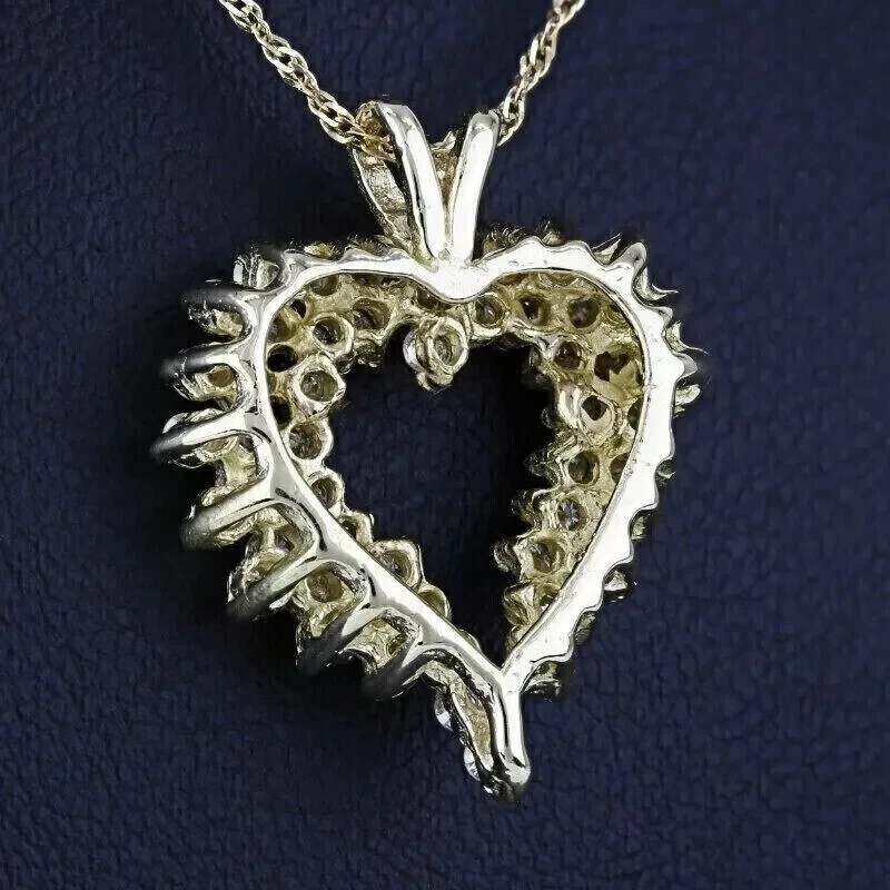 3Ct Round Cut REAL MOISSANITE Heart Pendant Necklace 14k Yellow Gold Plated