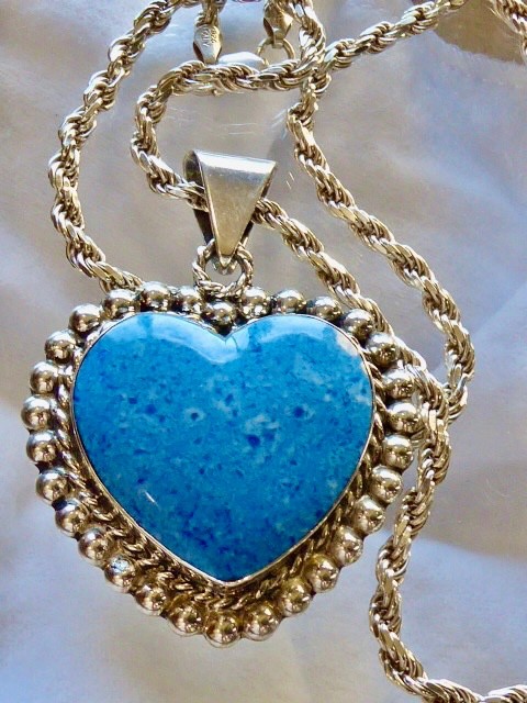 STUNNING 925 STERLING SILVER HEART SHAPE LAPIS TAXCO MEXICO PENDANT & CHAIN 26″