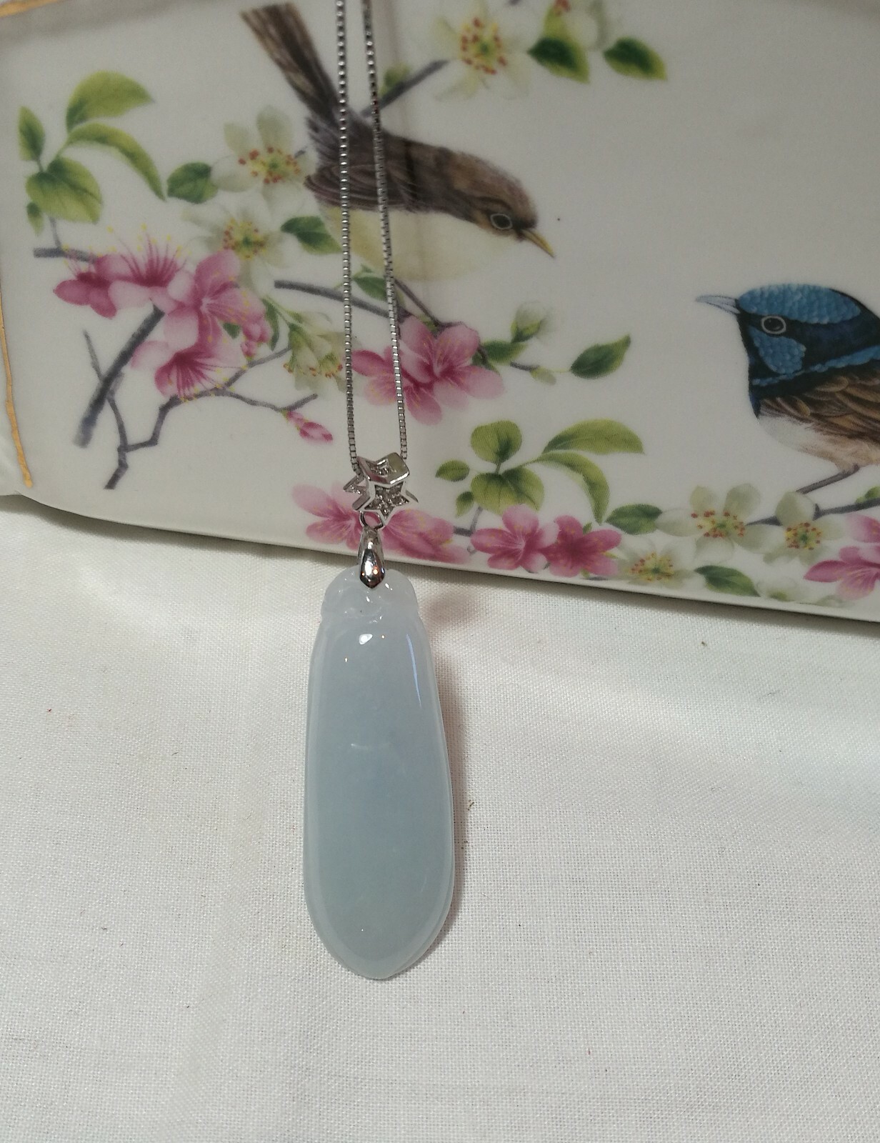 Certified Jadeite Jade pendant (S41*16mm) in sterling silver necklace L40/45cm