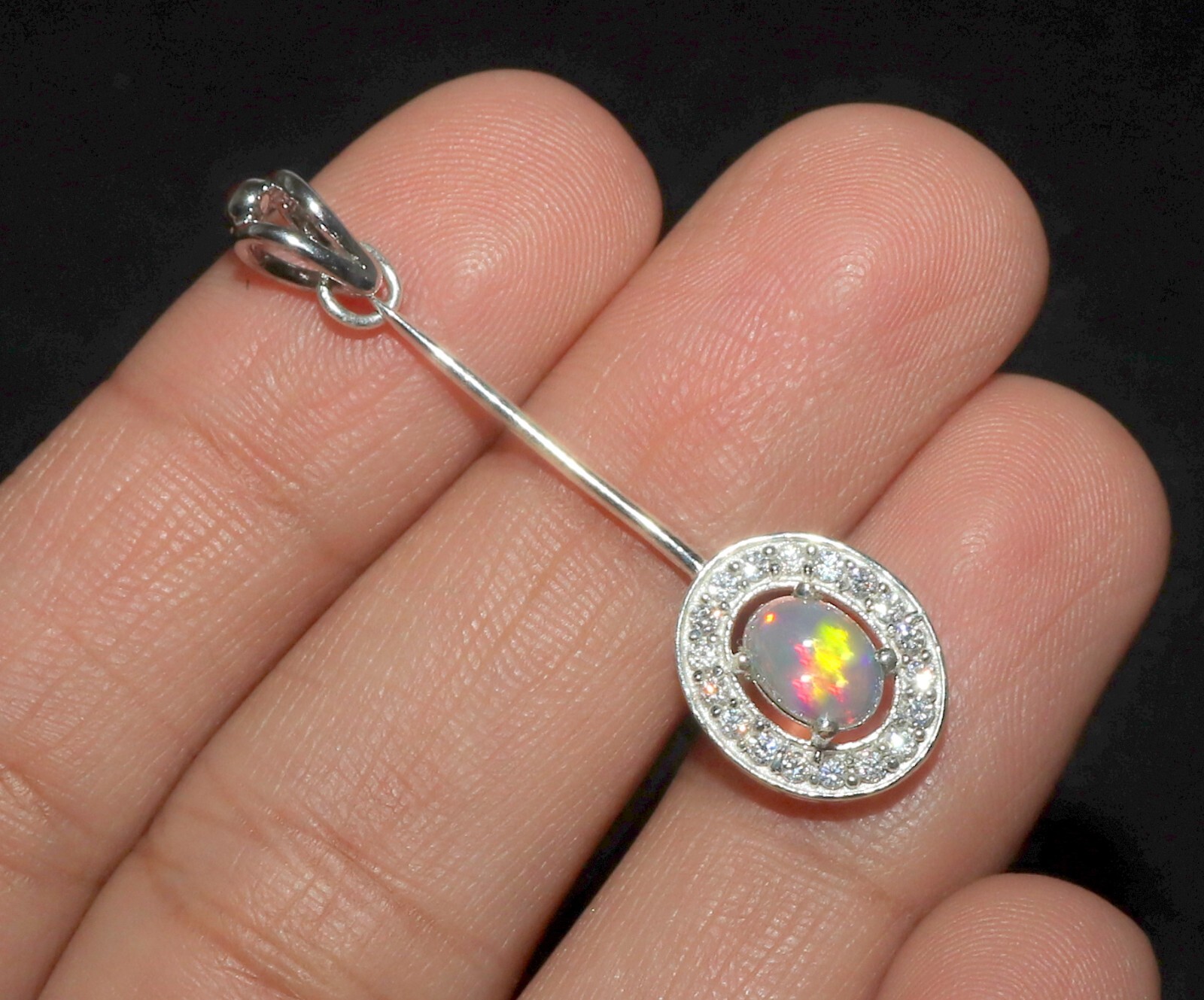 Natural Ethiopian opal pendant with sterling silver valentine gift for her 40 mm