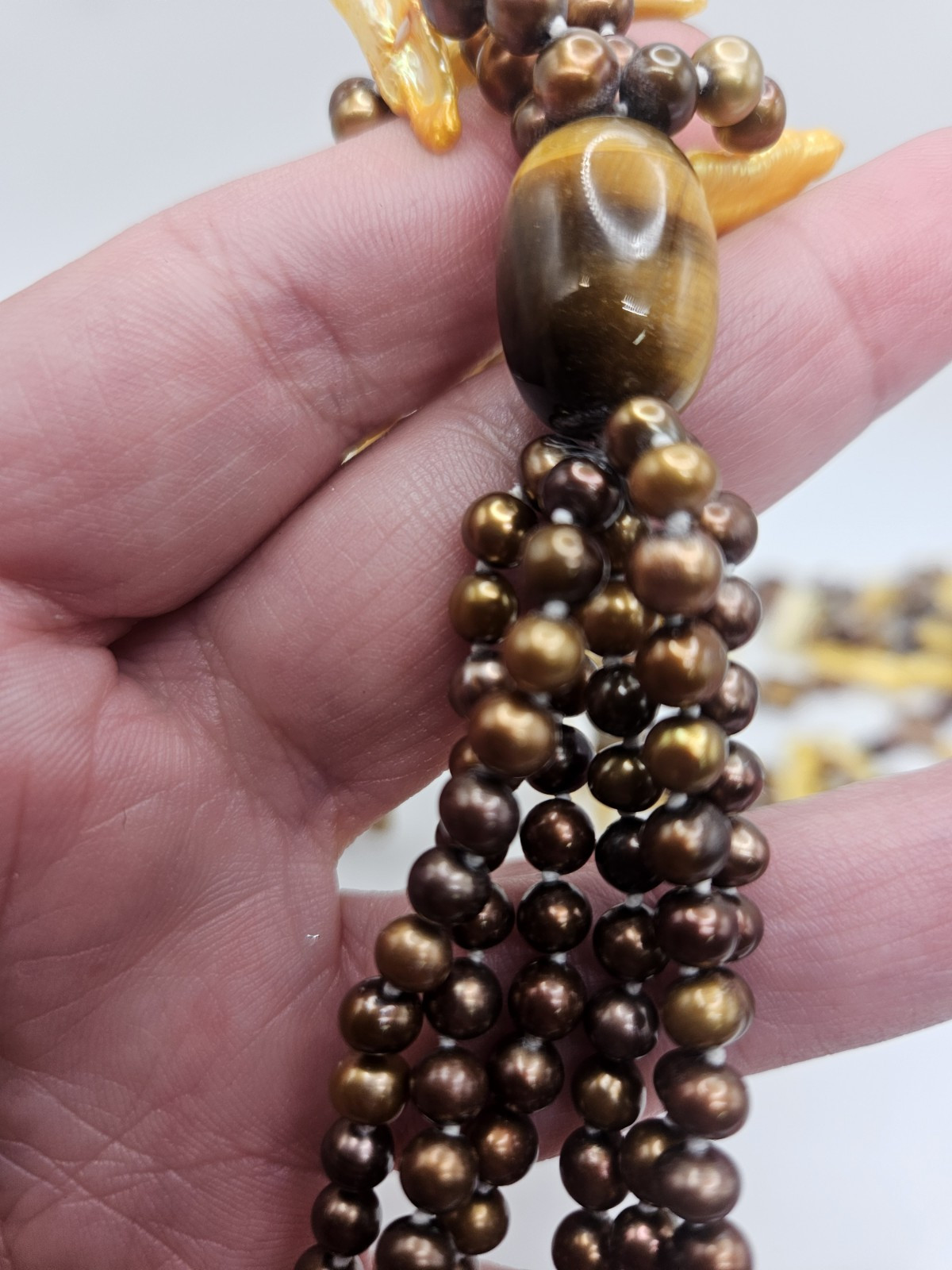 DTR Jay King Yellow & Brown Pearl Tassel Beaded Necklace