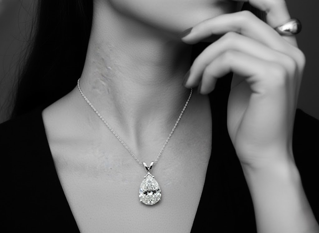 3.00CT Pear Cut VVS1 Moissanite 14k White Gold Plated Solitaire Necklace