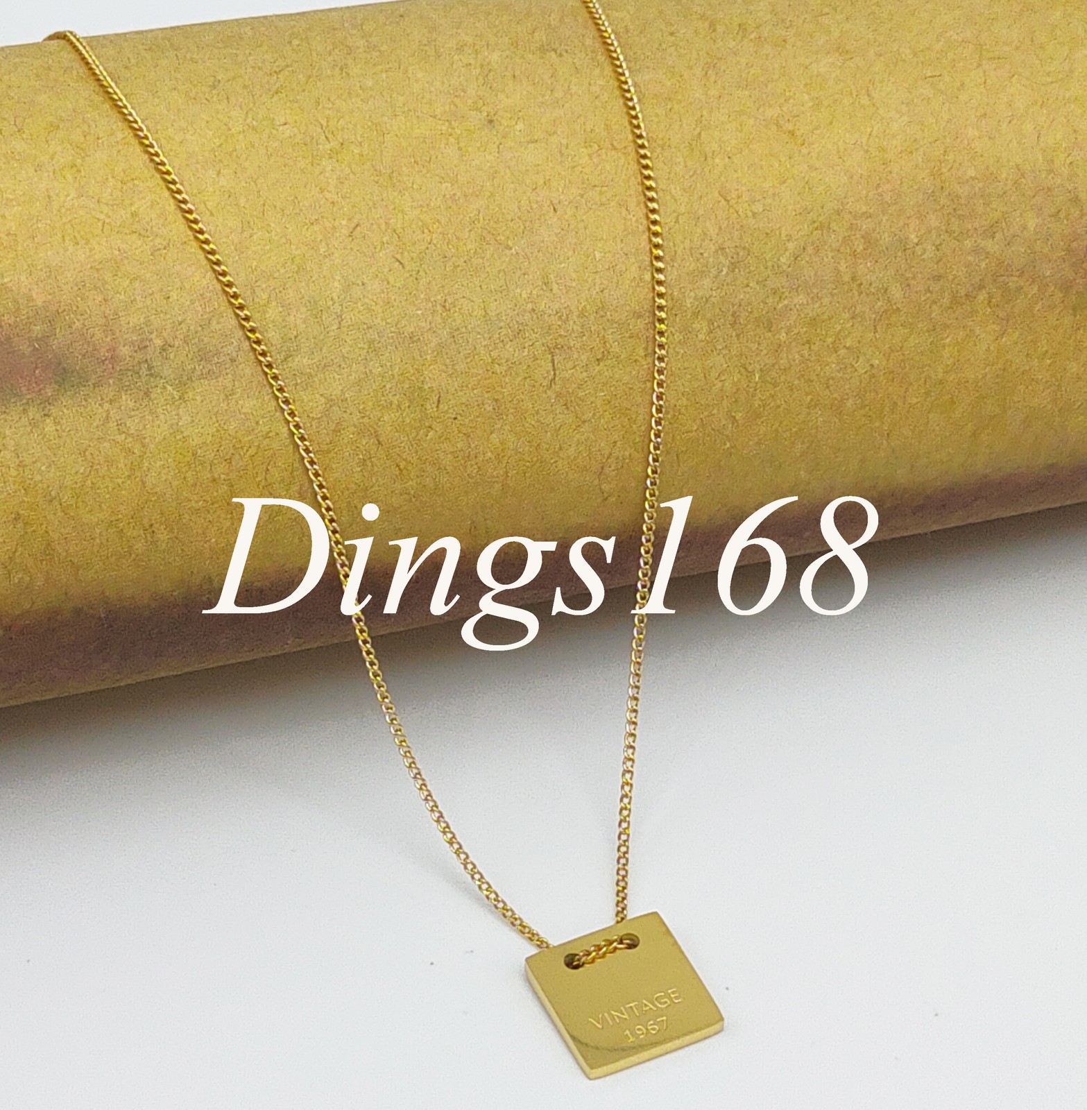 Solid 18K Yellow Gold Filled Tarnish-Free 12mm Square 16+2.4inch Choker Necklace