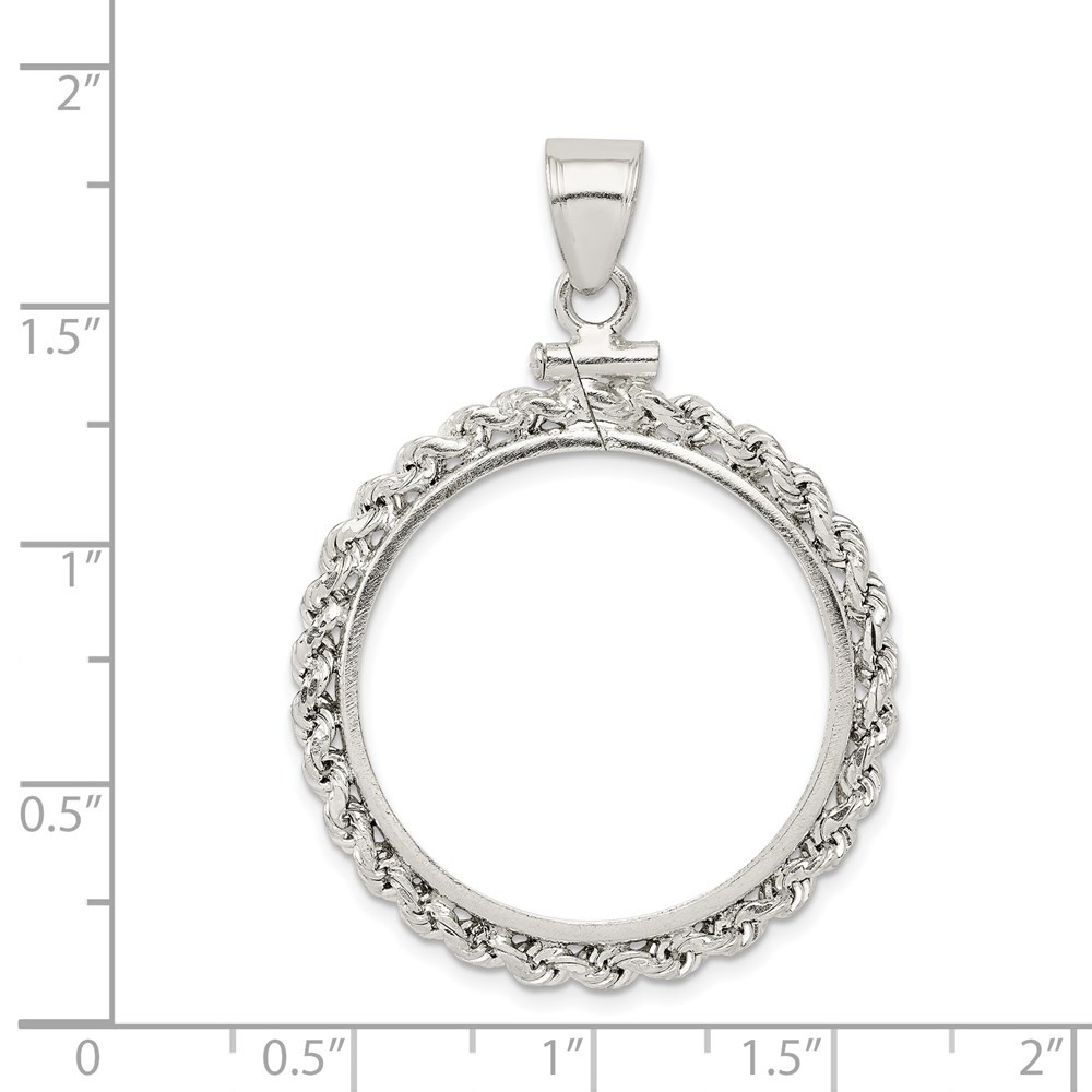 Sterling Silver Rope 26.4 x 1.8mm Susan B. Anthony Screw Top Coin Bezel Pendant