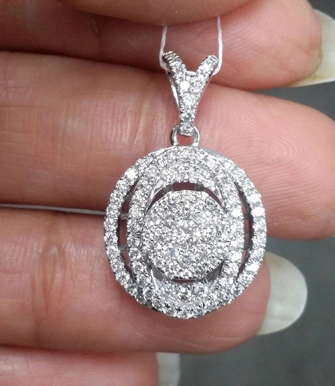 Moissanite Cluster Halo Pendant Necklace 2CT Round Cut 14K White Gold Plated