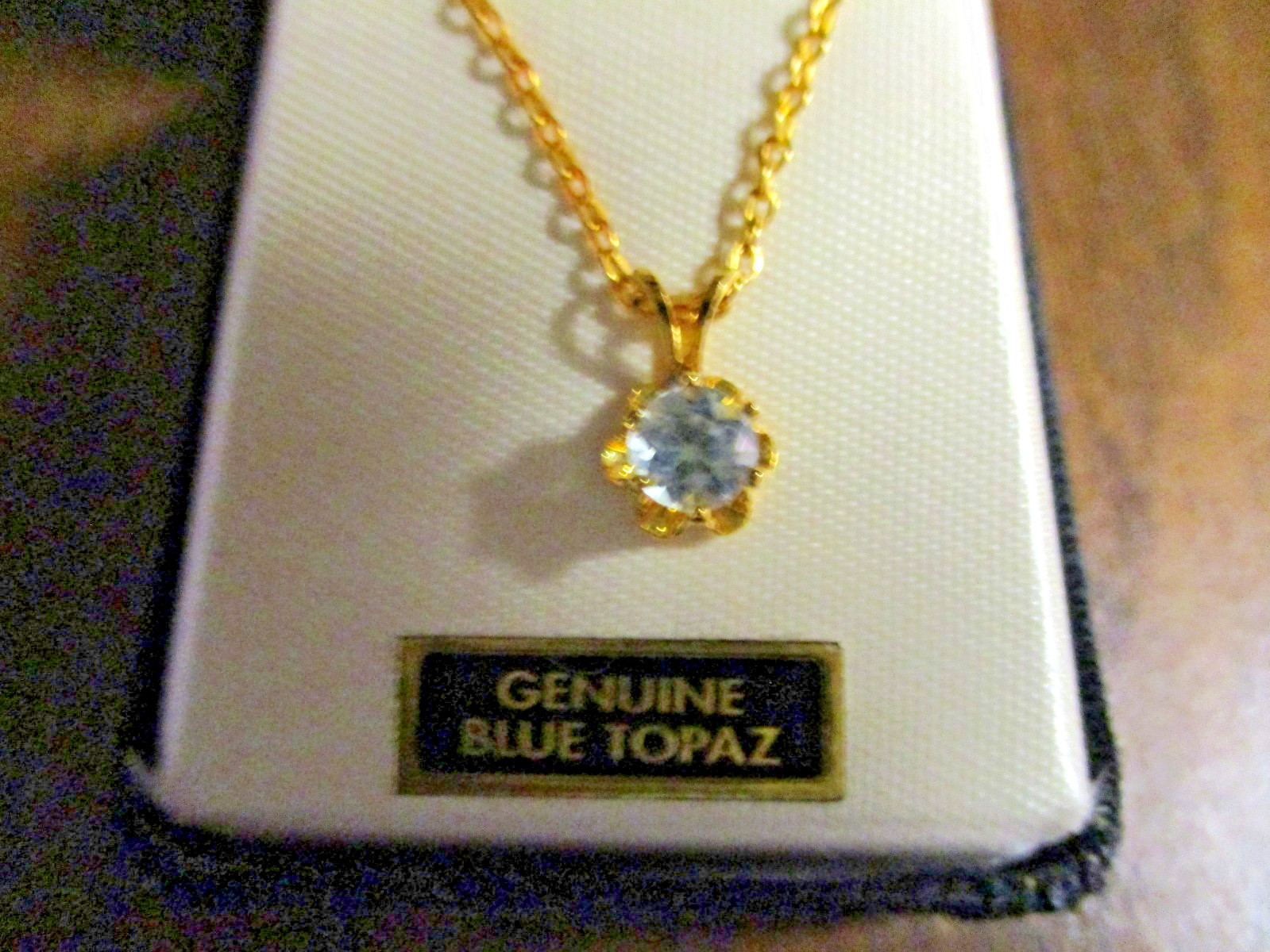 Blue Topaz Genuine Gemstone Necklace, 18″ gold chain, original box included