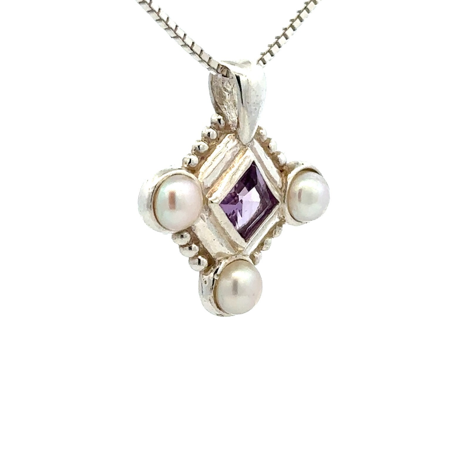 Sterling Silver Amethyst And Freshwater Pearl Pendant (7/8 x 7/8 Inch)