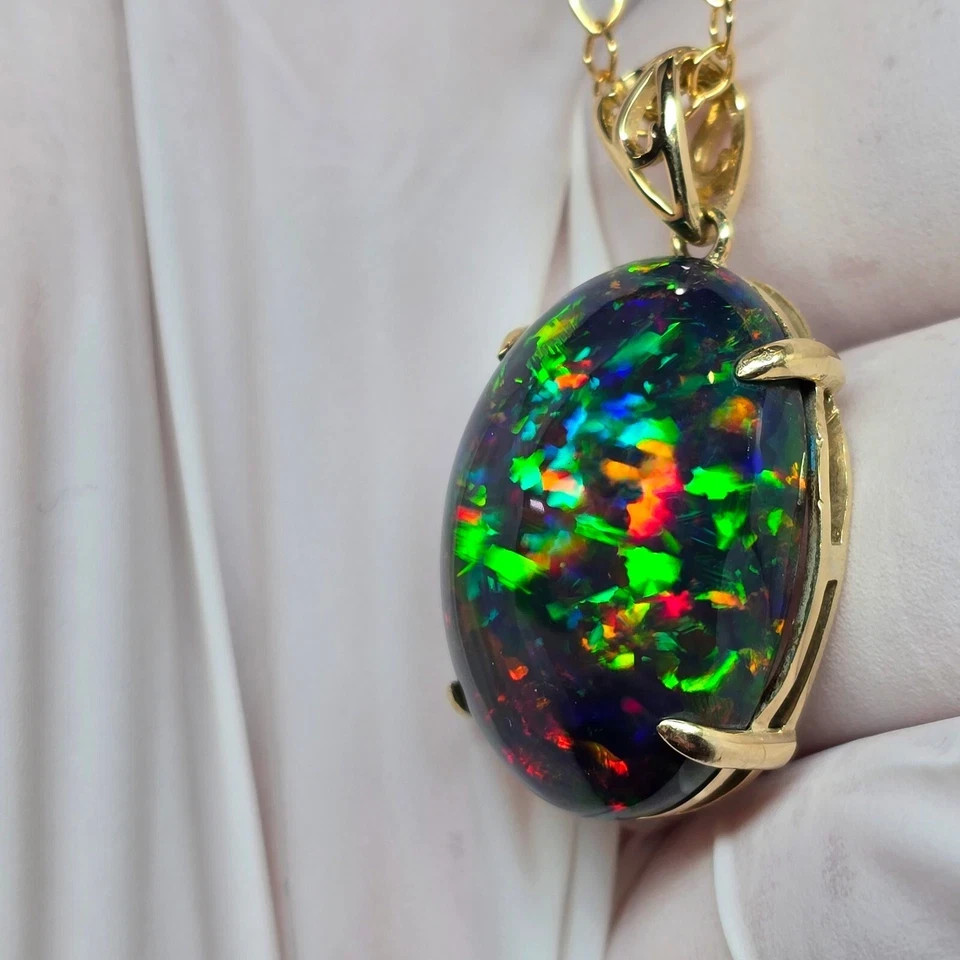Natural Black Opal Pendant, Oval Black Opal Pendant, 925 Sterling Silver Pendant