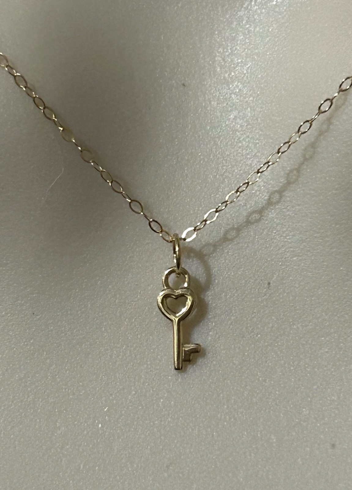 14K Solid Yellow Gold Heart Key Charm Pendant Dainty Cute for Chain Necklace