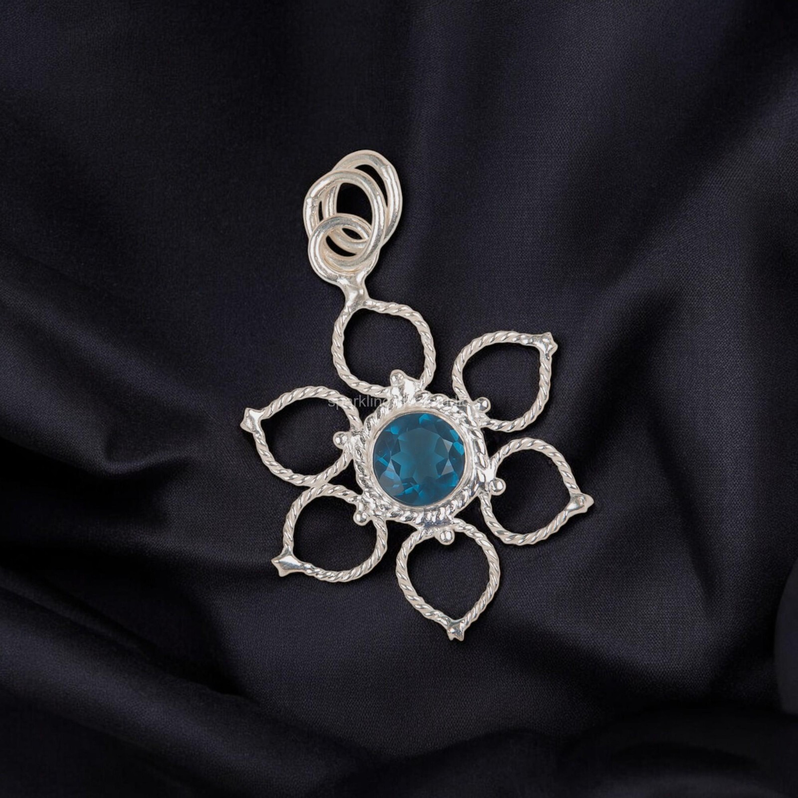 925 Silver London Blue Topaz Gemstone Jewelry Handmade Boho Pendant 1.44″For Her