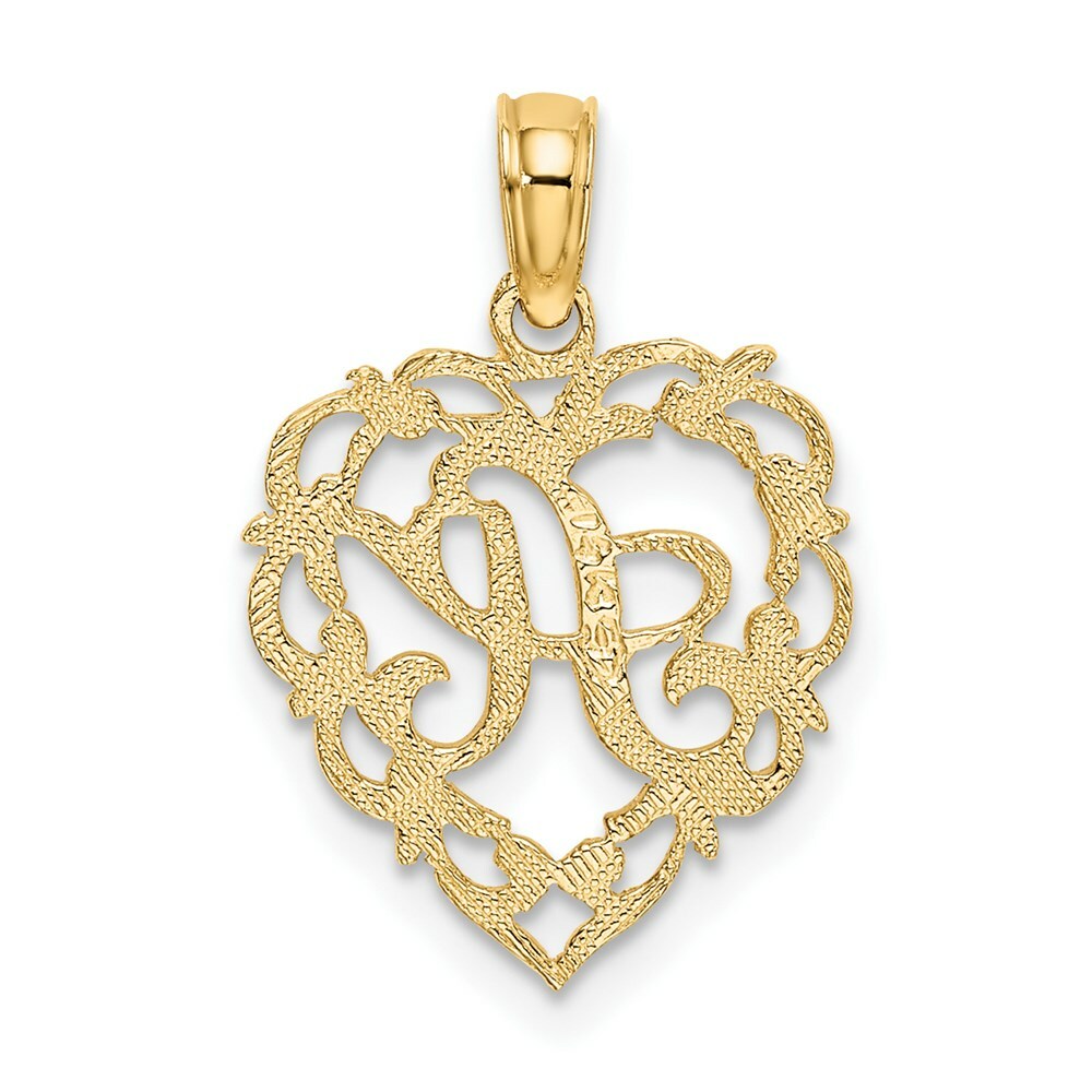 14K Yellow Gold A Script Initial In Heart Pendant