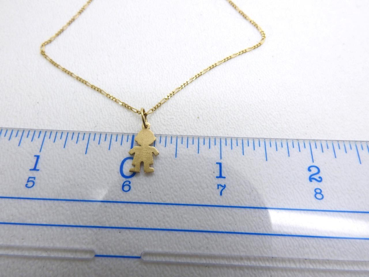 14K Yellow Gold Baby Boy Pendant & Figaro Chain Necklace 2 Grams 14″ inch