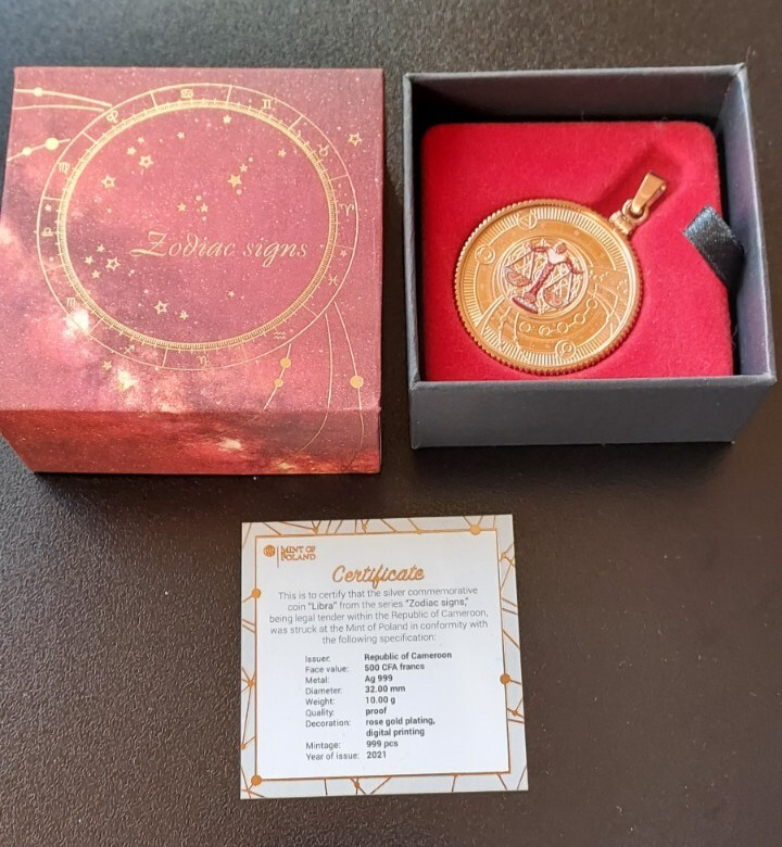 2021 Zodiac Silver Coin Pendant .999 Fine Silver | Rose Gold Bezel | COA 1 /999