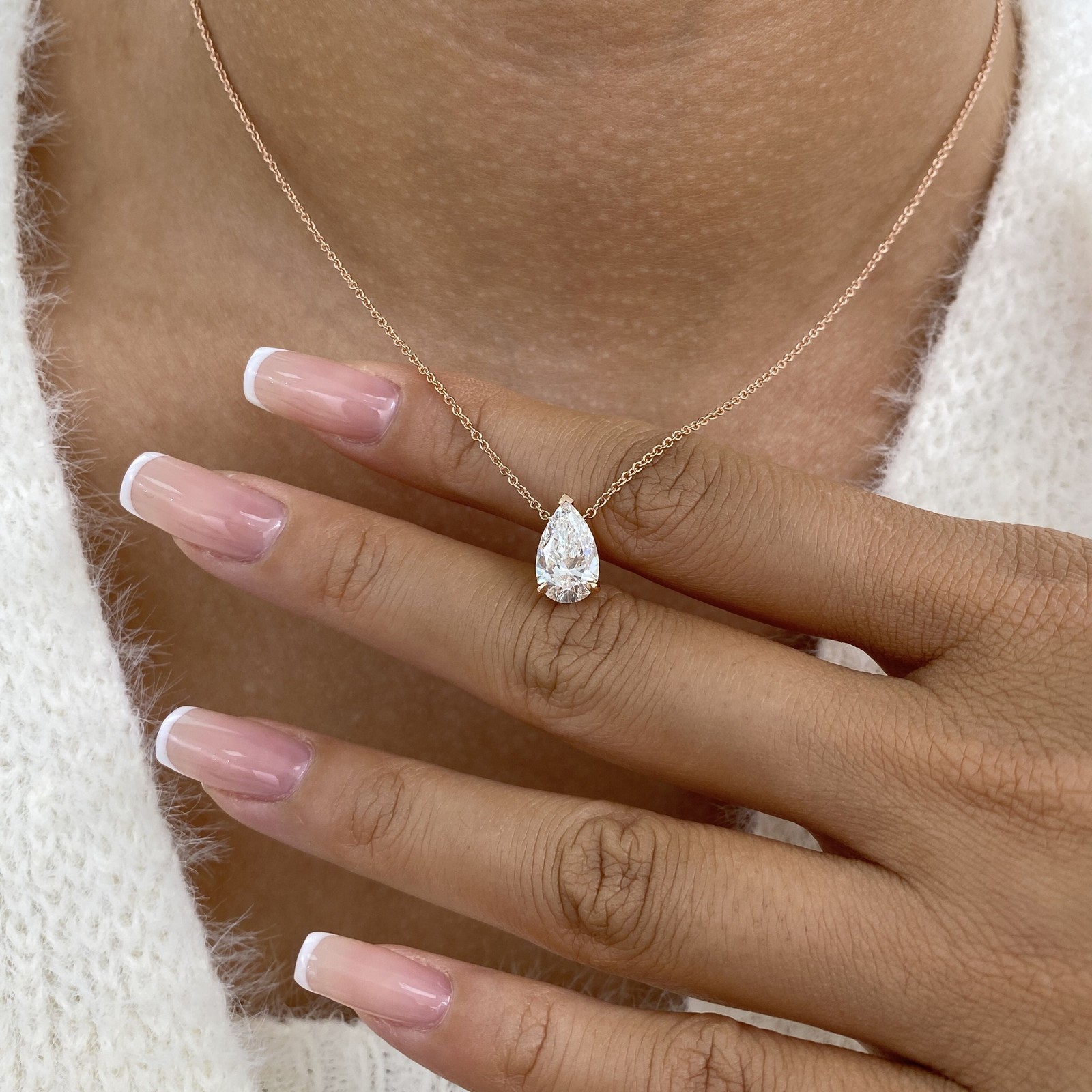 2ct Pear Pendant Necklace Rose Gold 14K Labcreated Diamond E/VVS2 Cert