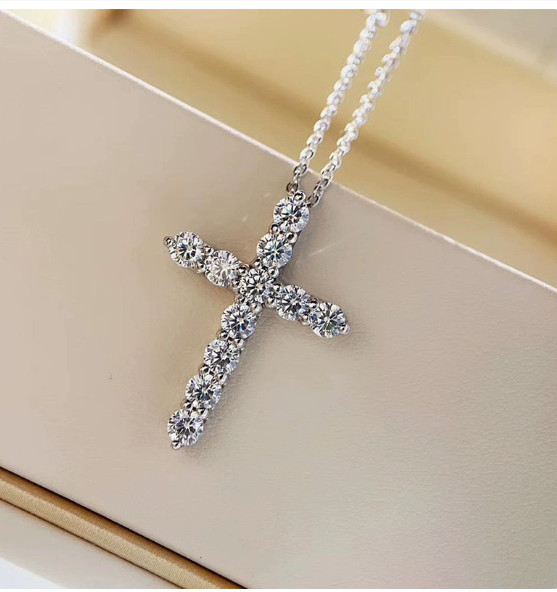 925 Silver Cross Choker Necklace with Natural Diamonds