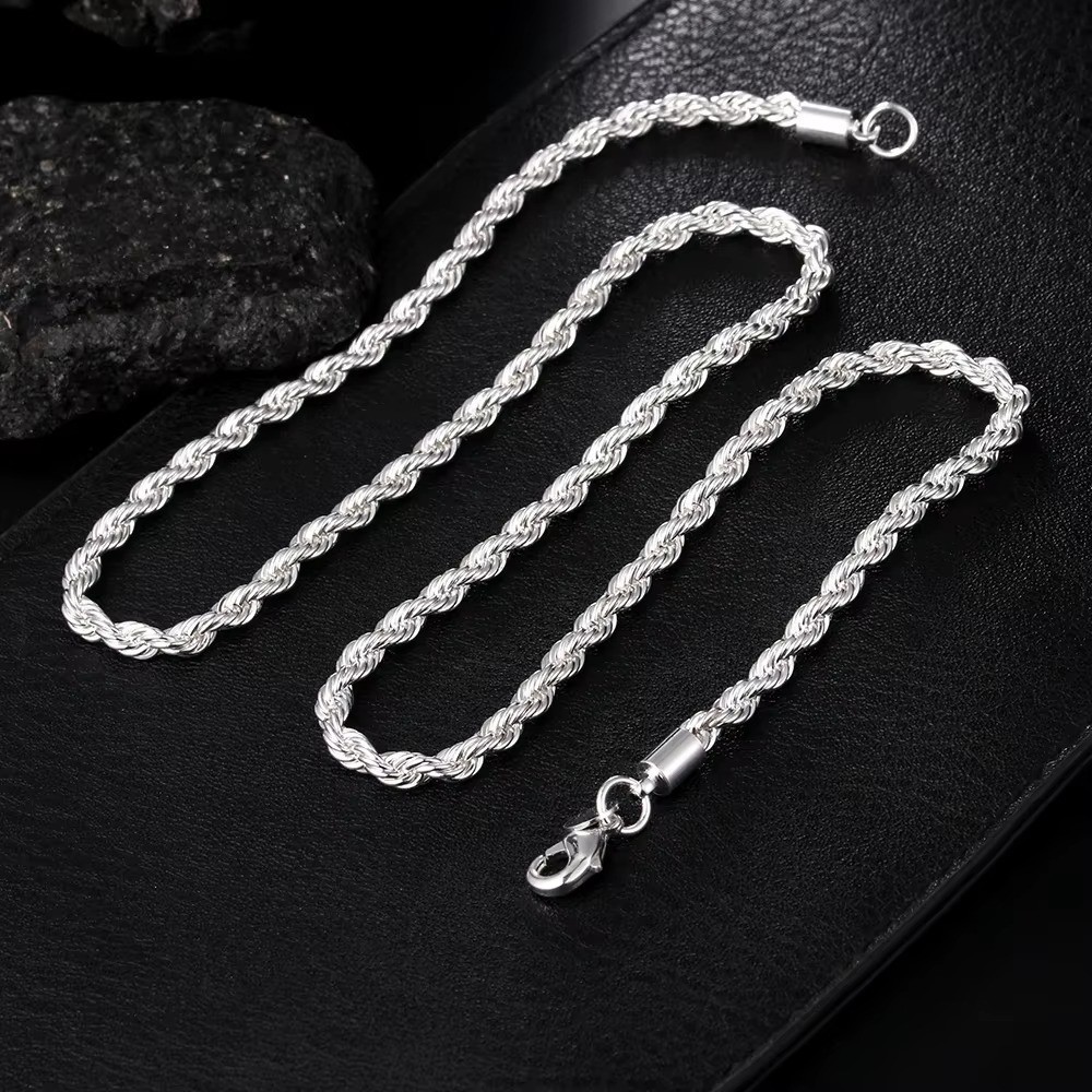 925 Sterling Silver Italian Rope Chain Men’s Necklace 4mm – NEW